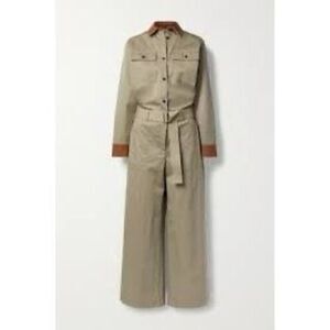 Lafayette 148 New York Beige Wide Leg Long Sleeve Spence Jumpsuit Size Medium